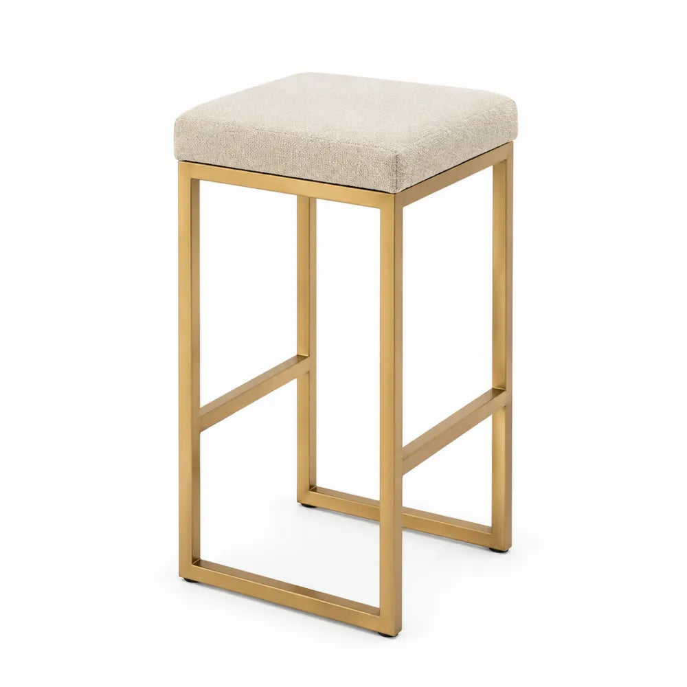 Tabouret en métal doré et polyester beige 75 cm