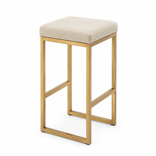 Tabouret en métal doré et polyester beige 75 cm