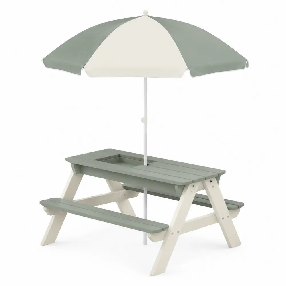 Table de pique-nique pour enfants en plastique avec parasol gris et ivoire