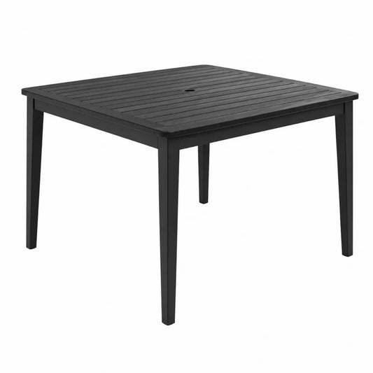 Table de jardin carrée en plastique noir avec trou pour parasol 90x90x75 cm