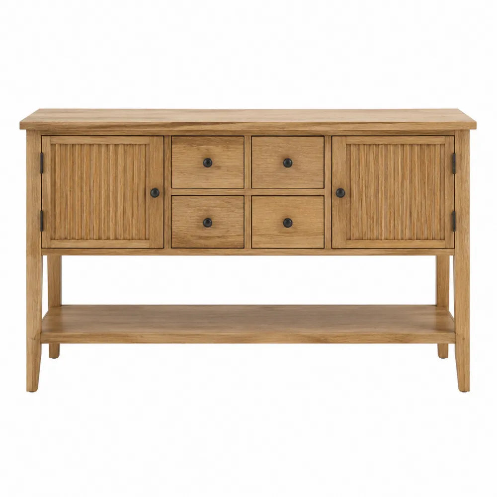 Buffet en bois d'acacia avec 2 portes et 4 tiroirs chêne clair