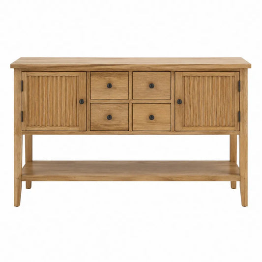 Buffet en bois d'acacia avec 2 portes et 4 tiroirs chêne clair