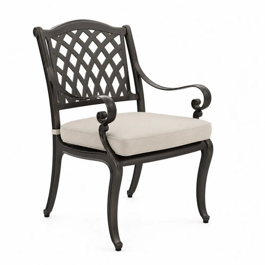 Chaise de jardin en aluminium noir avec coussin beige