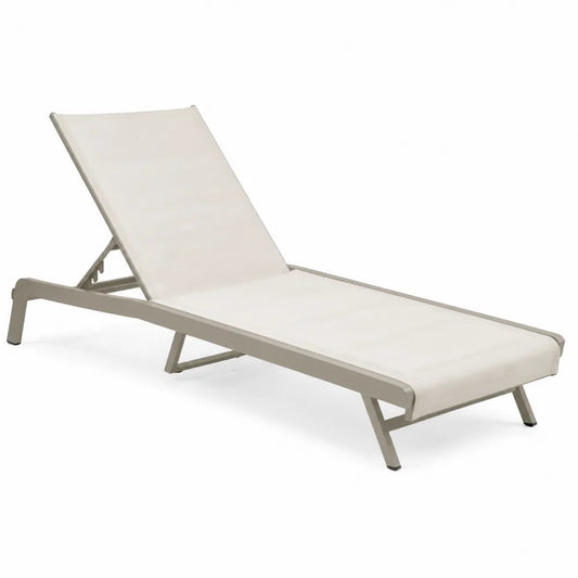 Chaise Longue Extérieure Réglable Aluminium Textilène Beige