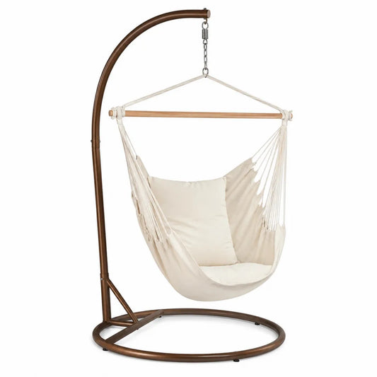 Chaise hamac en coton avec support métallique beige