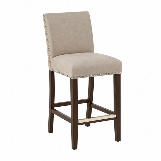Tabouret de bar en bois avec assise en lin beige