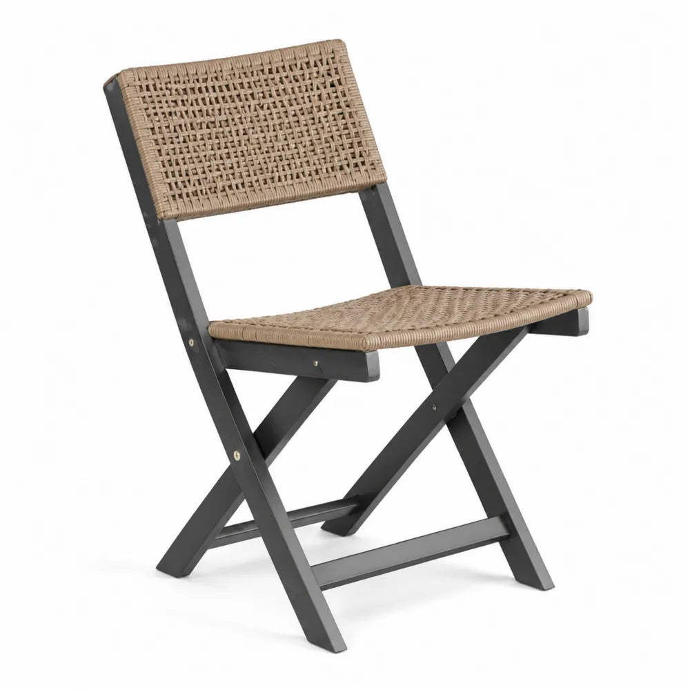 Chaise pliante extérieure en acier et rotin synthétique beige