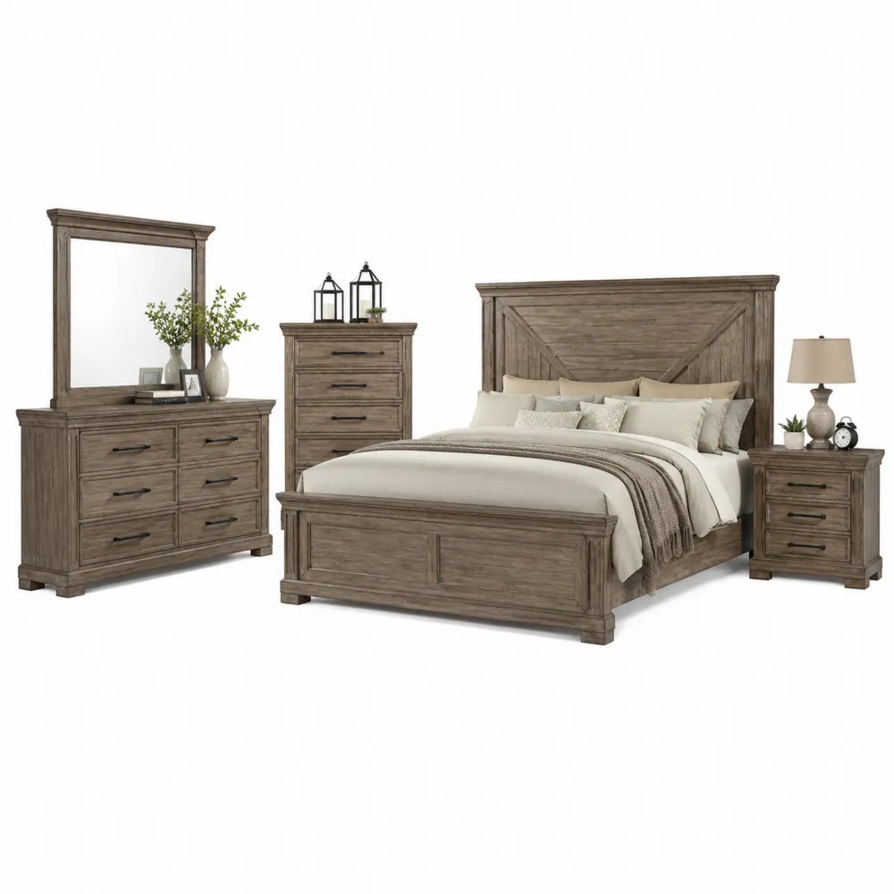 Ensemble de chambre en bois de chêne avec miroir