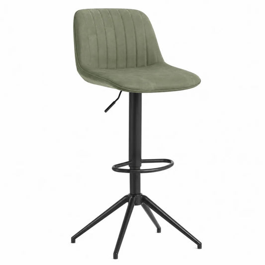 Tabouret de bar en tissu polyester vert et métal ajustable
