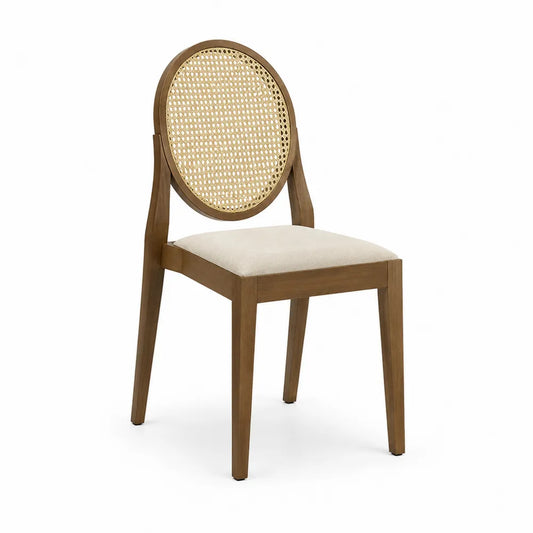 Chaise en bois avec dossier en rotin rond