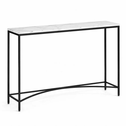 Console en marbre blanc avec cadre en métal noir 120 cm