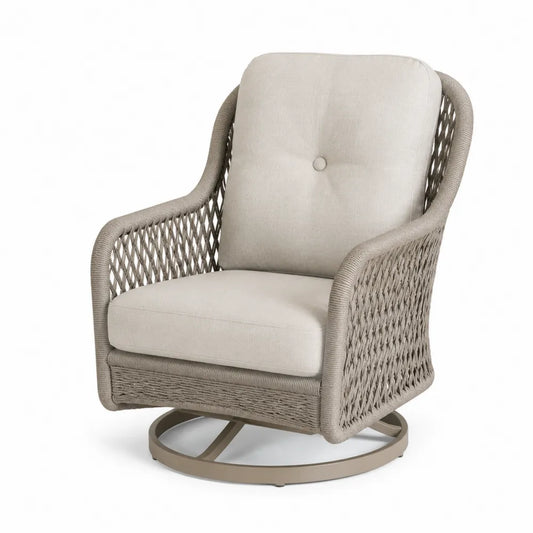 Chaise pivotante en corde avec coussins beige