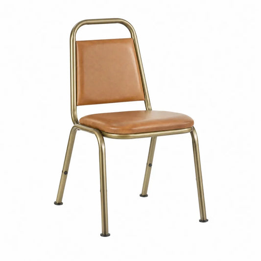 Chaise en métal avec assise en cuir synthétique marron