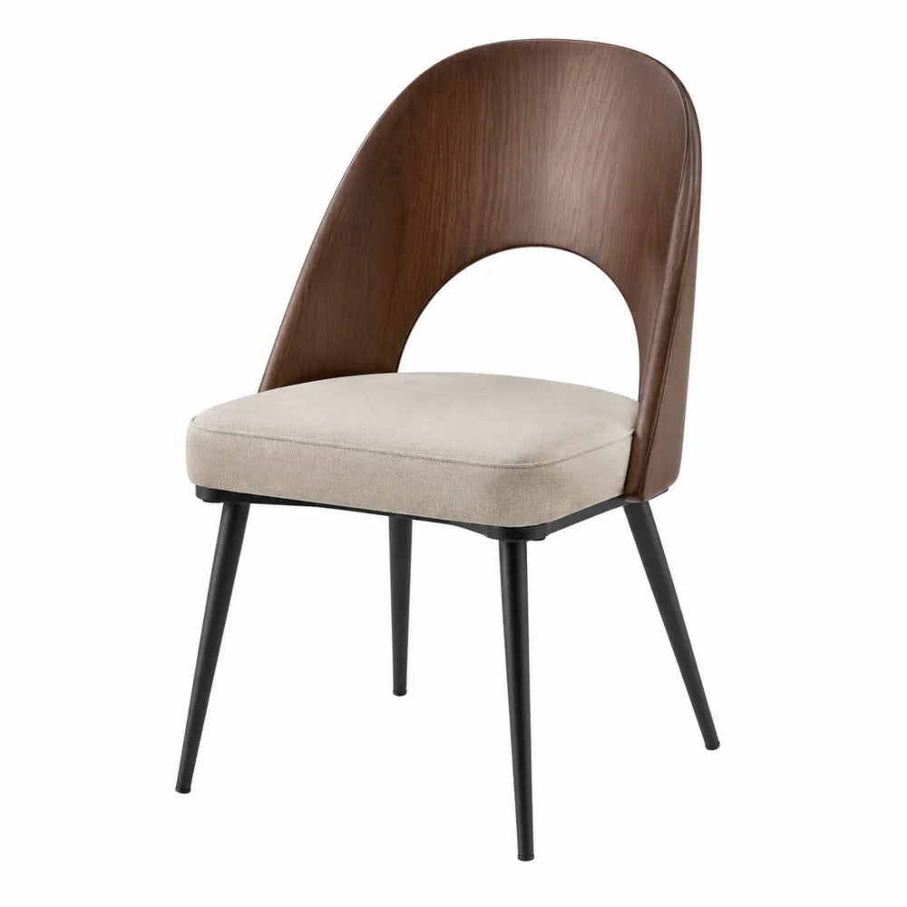 Chaise en bois avec assise en tissu polyester et pieds en métal