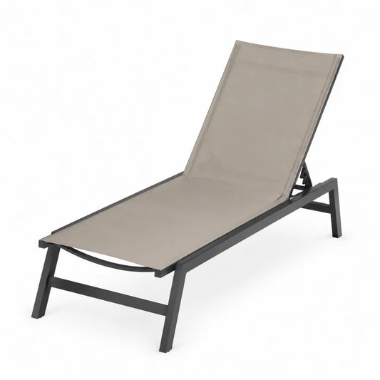 Chaise longue de jardin en aluminium et textilène gris 200x65x35cm