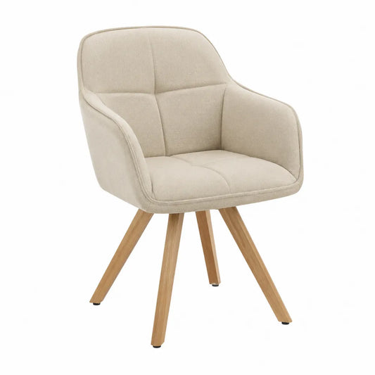 Chaise en tissu beige avec pieds en bois de hêtre